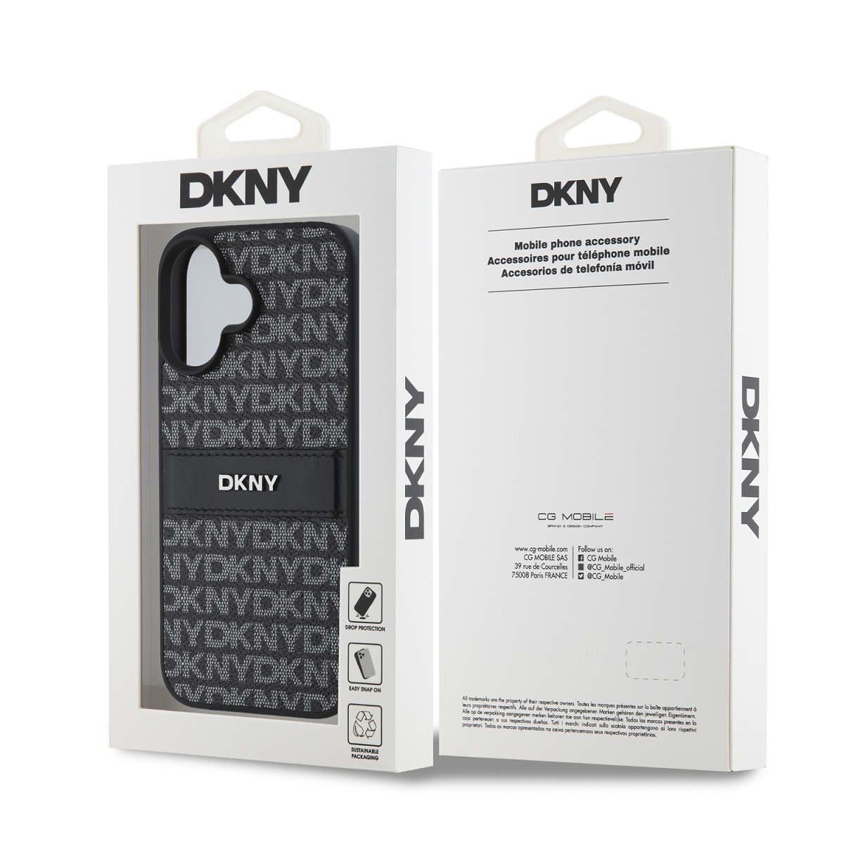 DKNY PU Leather Repeat Pattern Tonal Stripe Zadní Kryt pro iPhone 16 Plus Black