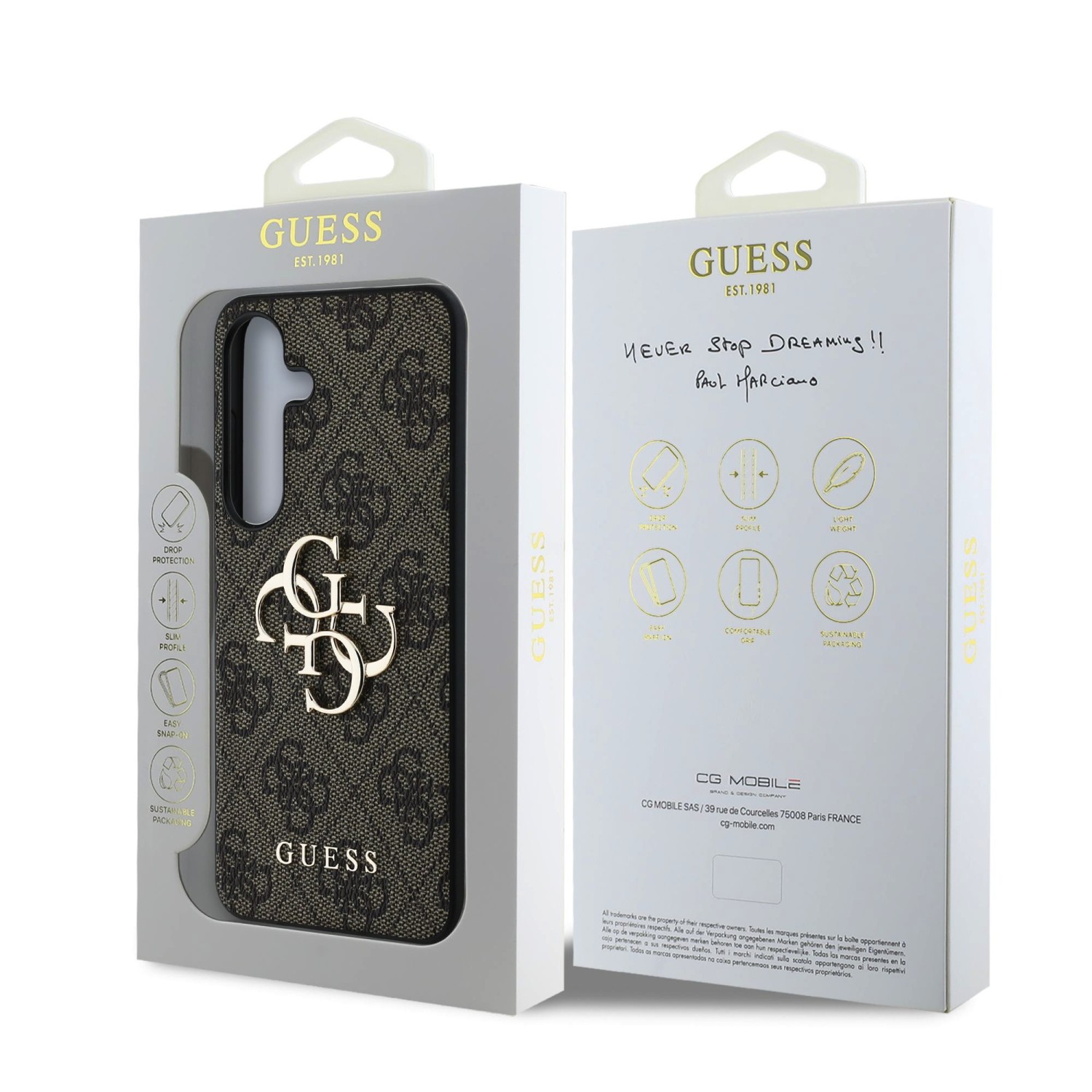 Guess PU 4G Metal Logo Zadní Kryt pro Samsung Galaxy S25+ Brown