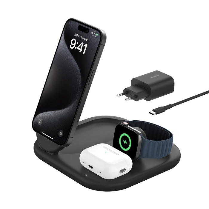 Skládací dobíjecí stojan Belkin Boost Charge Qi2 5w Magnetic 3in1, černá