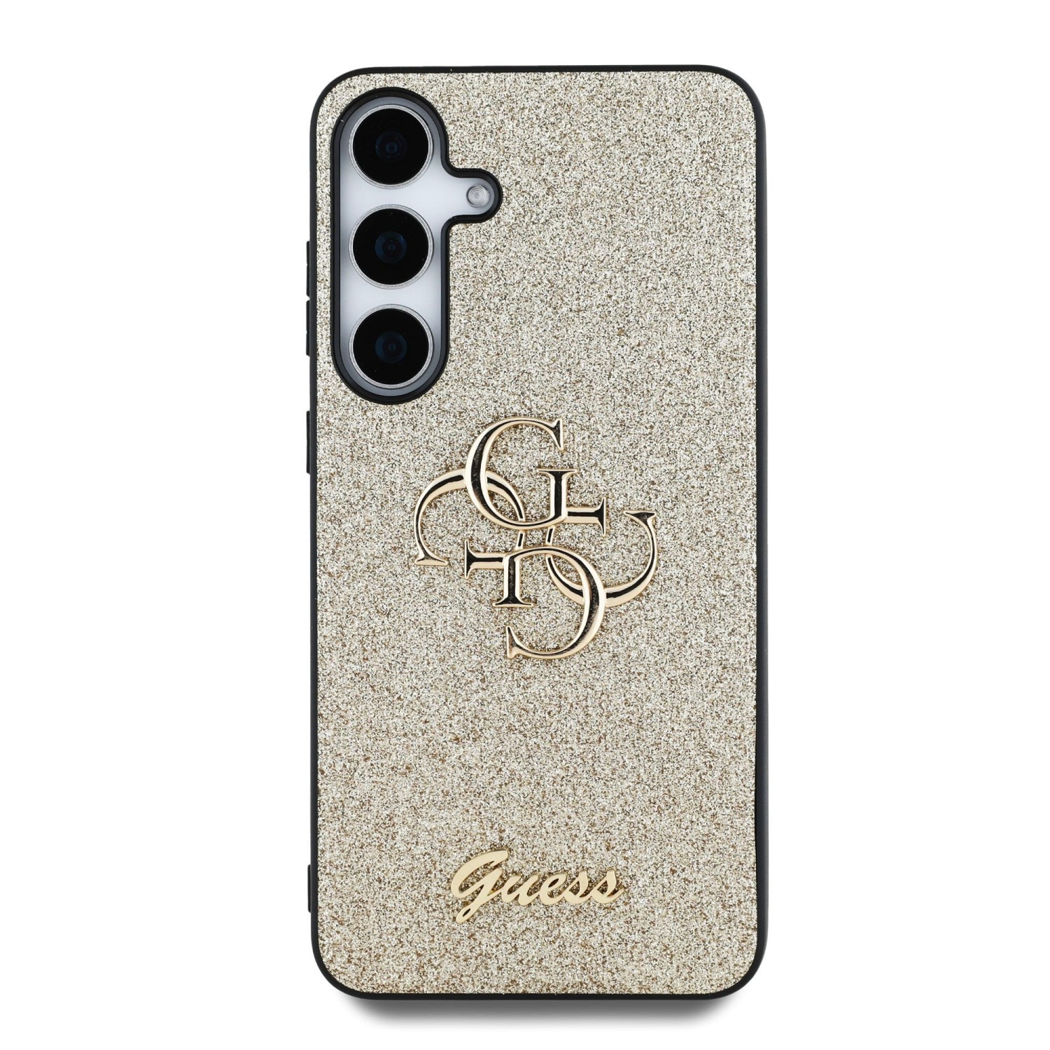 Guess PU Fixed Glitter 4G Metal Logo Zadní Kryt pro Samsung Galaxy S25 Gold