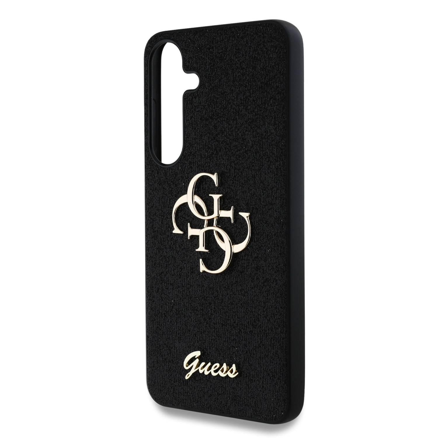 Guess PU Fixed Glitter 4G Metal Logo Zadní Kryt pro Samsung Galaxy S25 Black