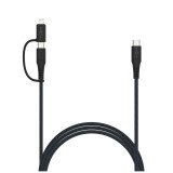 Dlouhý nabíjecí a datový opletený kabel FIXED, USB-C/USB-C a Lightning adaptér, PD, 3m, MFi, PD 60W, šedá