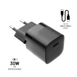 Set síťové nabíječky FIXED Mini s USB-C výstupem a USB-C/USB-C kabelu, podpora PD, 1 metr, 30W, černý