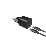 Set síťové nabíječky FIXED Mini s USB-C výstupem a USB-C/USB-C kabelu, podpora PD, 1 metr, 30W, černý