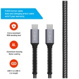 Dlouhý nabíjecí a datový odolný kabel FIXED Armor, USB-C/USB-C, podpora PD, 2 m, USB 2.0, 240W, šedá