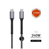 Dlouhý nabíjecí a datový odolný kabel FIXED Armor, USB-C/USB-C, podpora PD, 2 m, USB 2.0, 240W, šedá