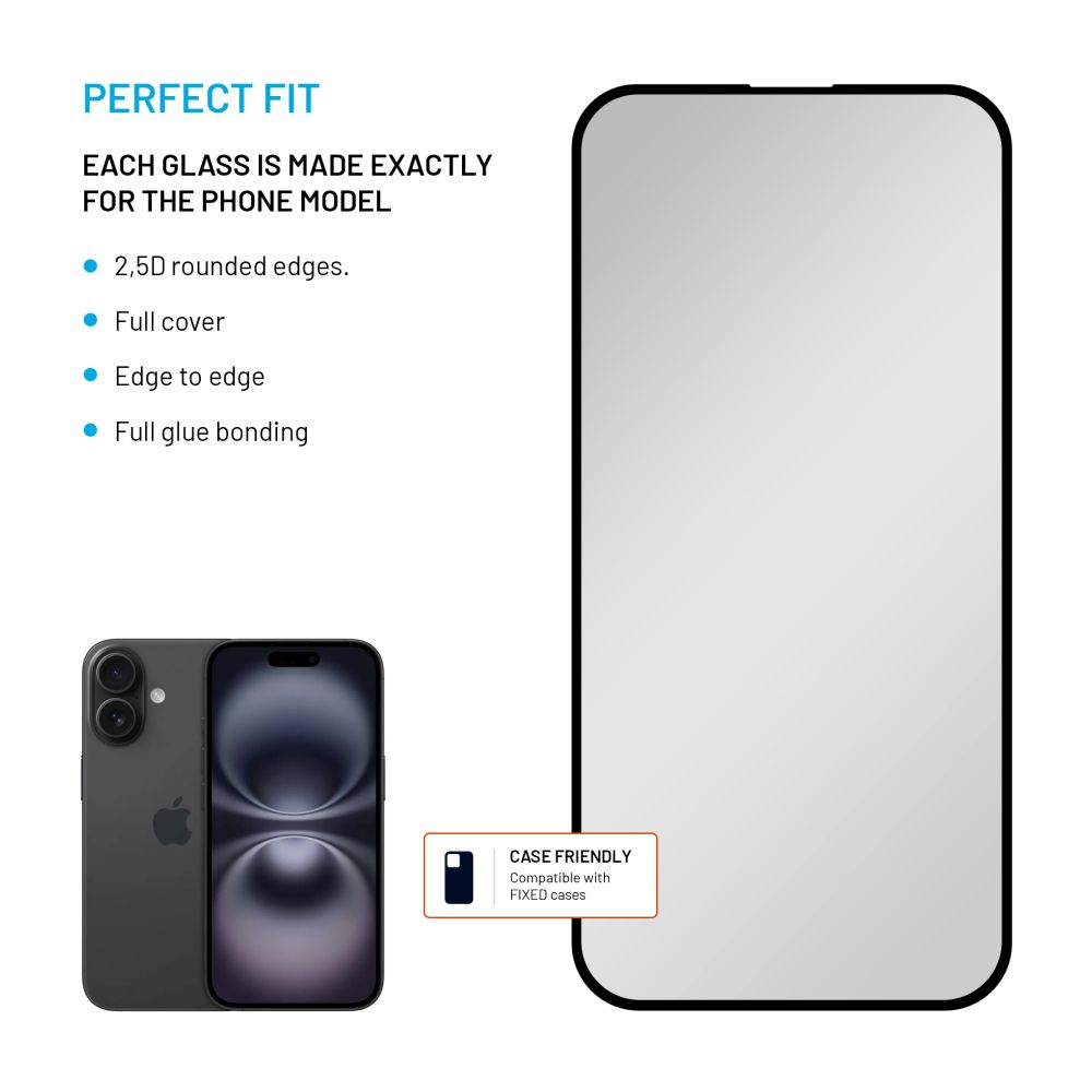 Ochranné tvrzené sklo FIXED Privacy Full-Cover pro Apple iPhone 16 Plus, lepení přes celý displej, černé