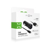 Set autonabíječky FIXED s 2xUSB výstupem, USB/Lightning kabel, 1 metr, MFI certifikace, 15W Smart Rapid Charge, černá