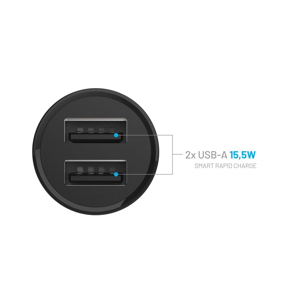 Set autonabíječky FIXED s 2xUSB a USB/Lightning kabelem, 1m, MFi certifikace, 15W Smart Rapid Charge, černá