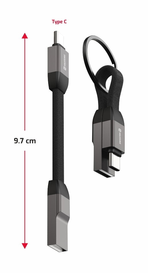 Magnetický Swissten Keychain kabel USB-A/USB-C 9,7 cm