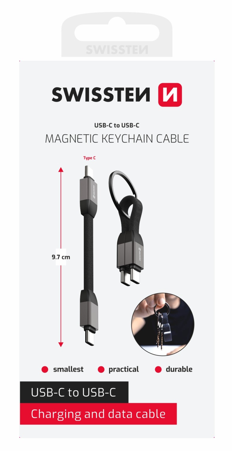 Magnetický Swissten Keychain kabel USB-C/USB-C 9,7 cm