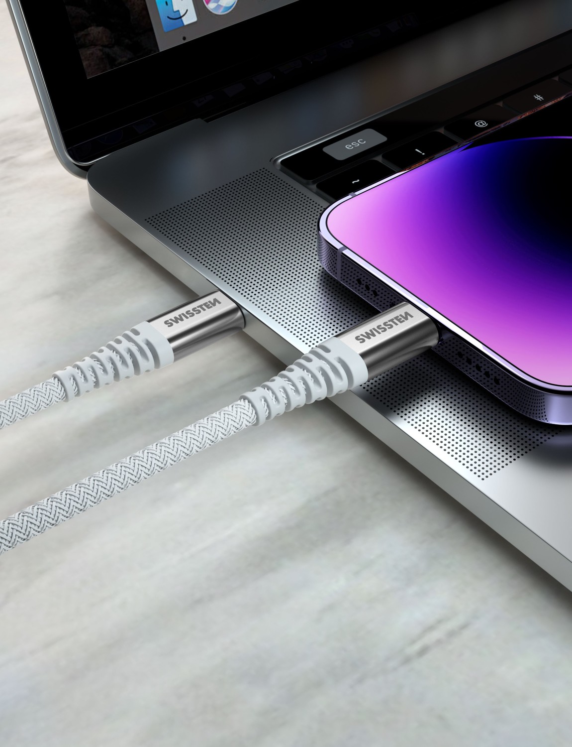 Swissten Kevlar USB/USB-C 1,5m bílá