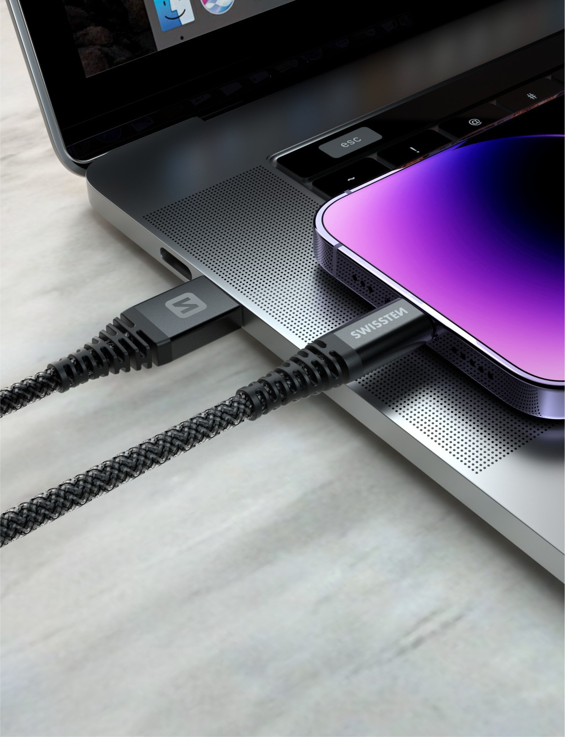 Swissten Kevlar USB/USB-C 1,5m antracit