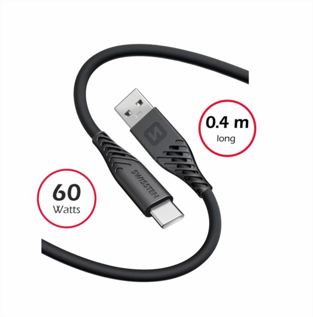 Swissten Soft Silicone USB/USB-C 0,4m černá