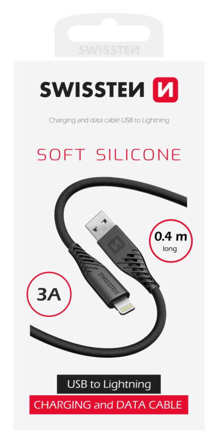 Swissten Soft Silicone USB-A/Lightning, 0,4m, černá