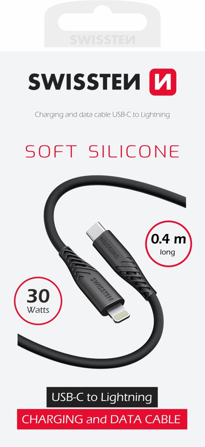 Swissten Soft Silicone USB-C/Lightning 0,4m černá