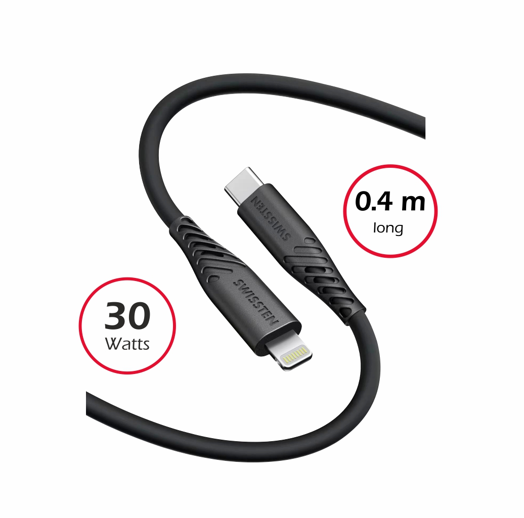 Swissten Soft Silicone USB-C/Lightning 0,4m černá