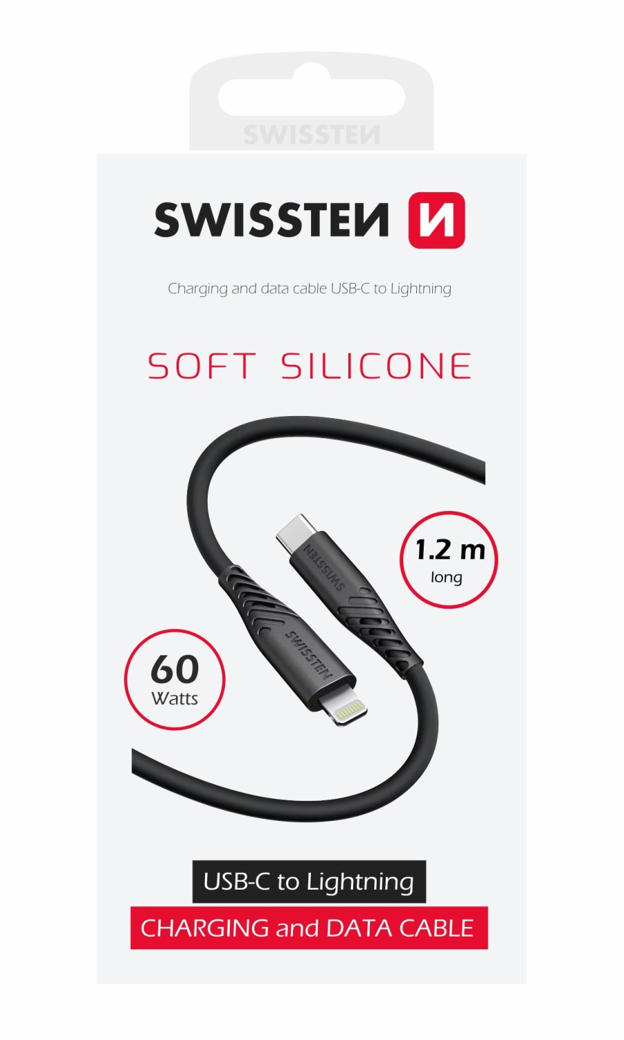 Swissten Soft Silicone USB-C/Lightning, 1,2m, 30w černá