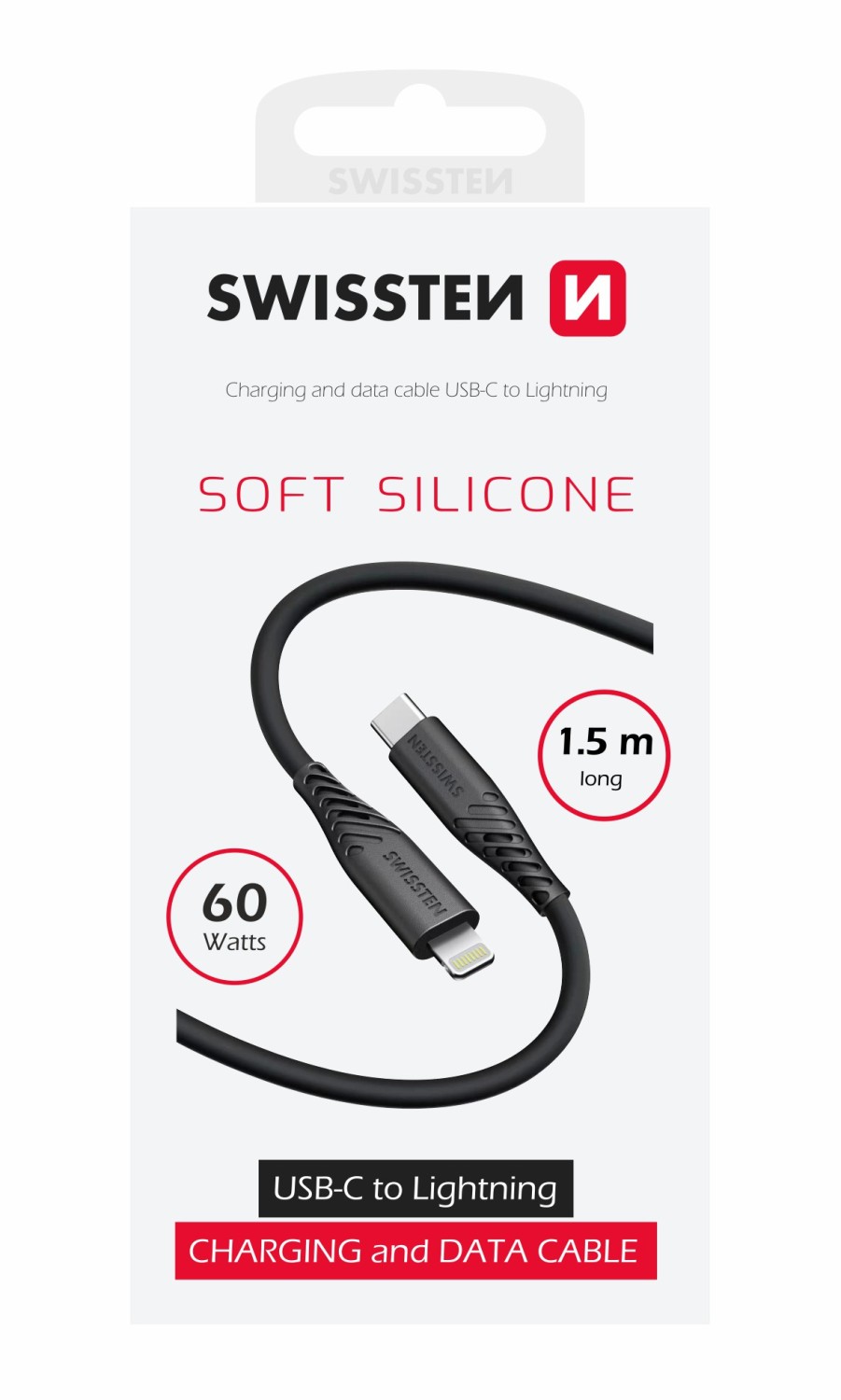 Swissten Soft Silicone USB-C/Lightning 1,5m, 30W černá