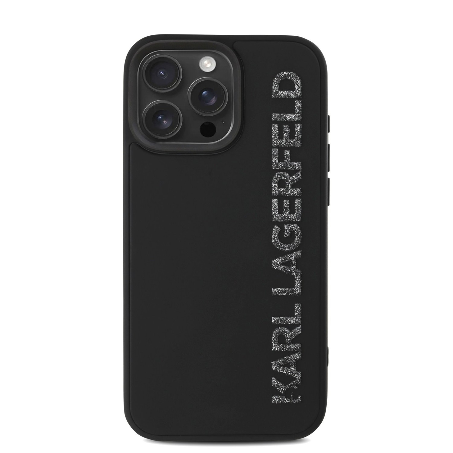 Karl Lagerfeld 3D Rubber Glitter Logo Zadní Kryt pro iPhone 15 Pro Max Black