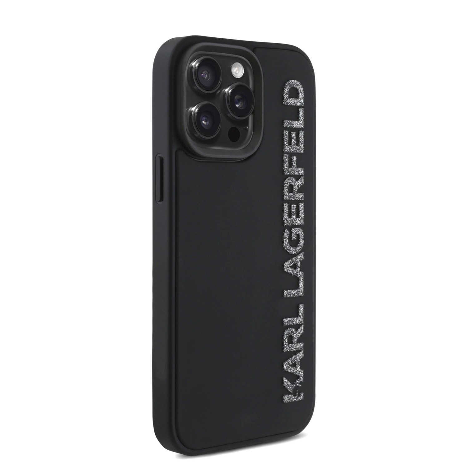 Karl Lagerfeld 3D Rubber Glitter Logo Zadní Kryt pro iPhone 15 Pro Max Black