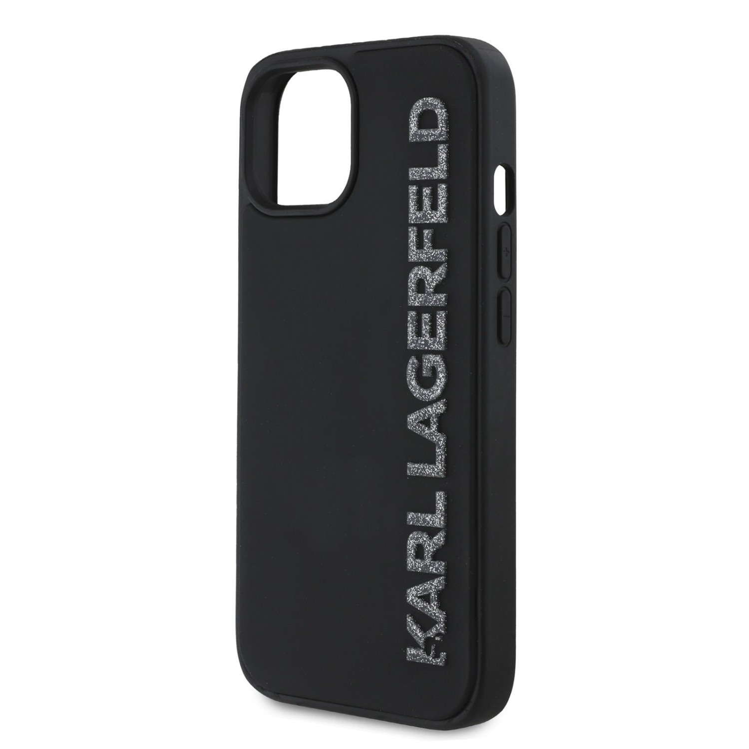 Karl Lagerfeld 3D Rubber Glitter Logo Zadní Kryt pro iPhone 15 Black