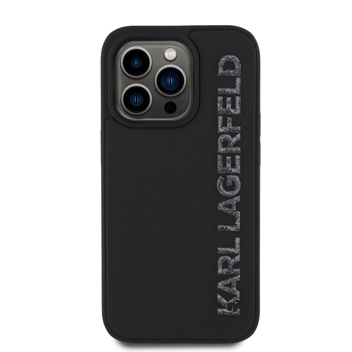 Karl Lagerfeld 3D Rubber Glitter Logo Zadní Kryt pro iPhone 14 Pro Black