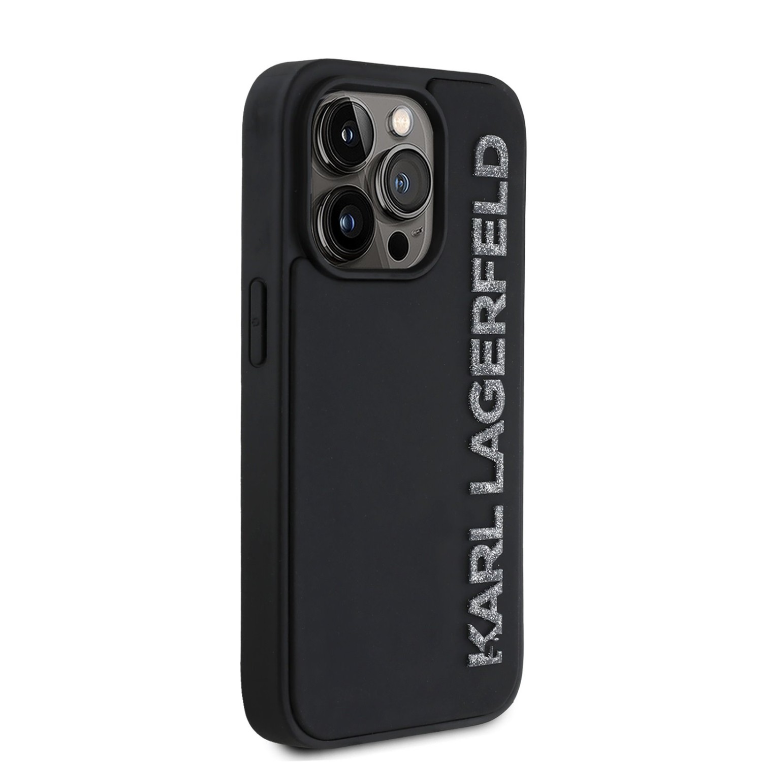 Karl Lagerfeld 3D Rubber Glitter Logo Zadní Kryt pro iPhone 13 Pro Black