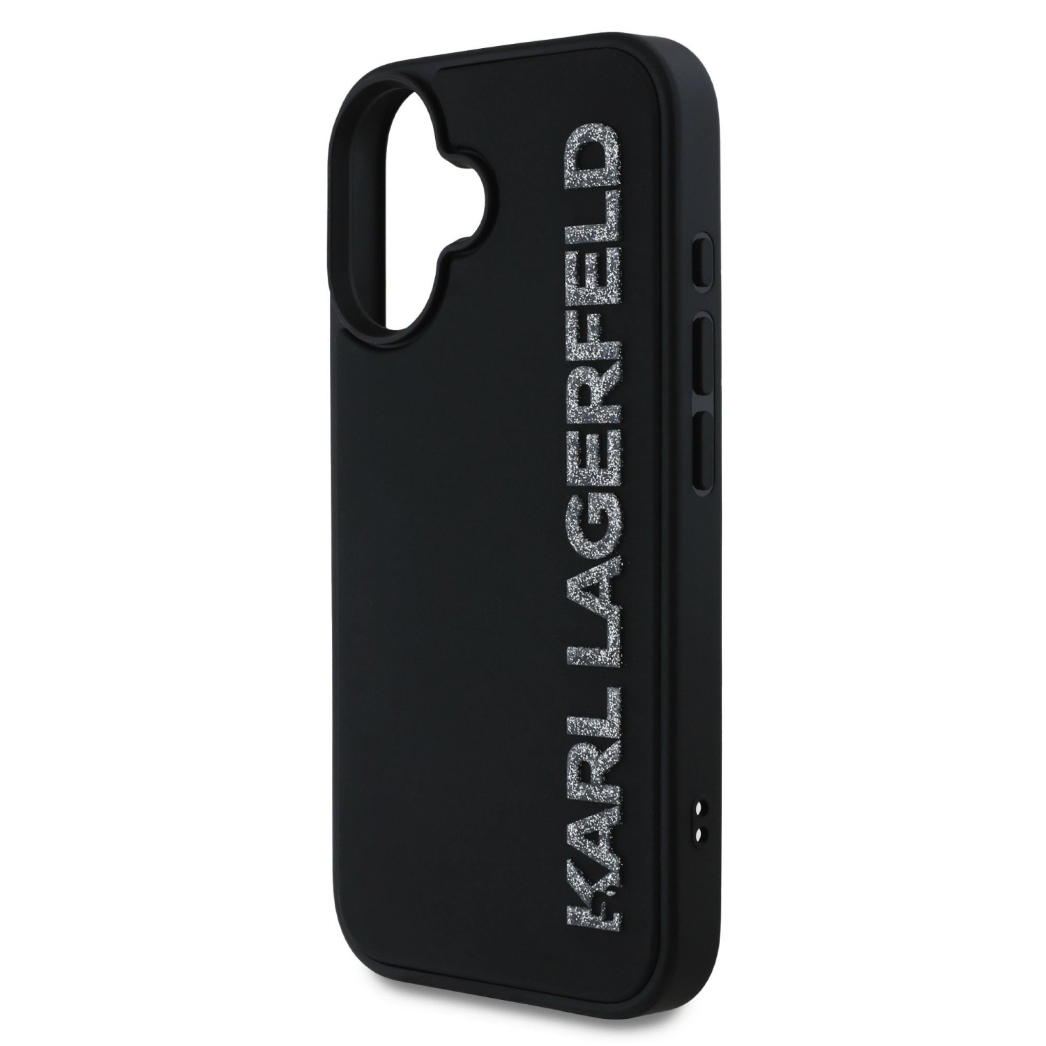 Karl Lagerfeld 3D Rubber Glitter Logo Zadní Kryt pro iPhone 16 Black