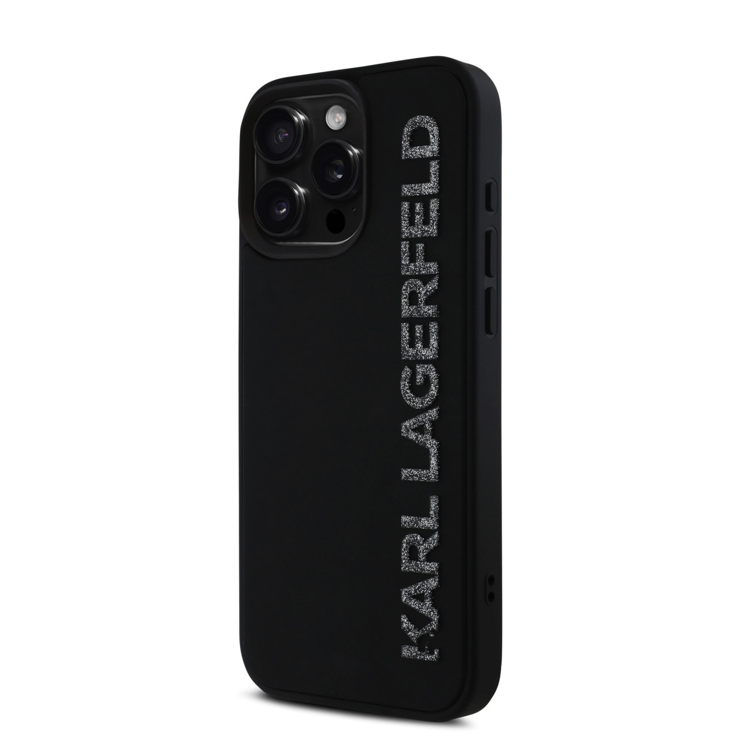 Karl Lagerfeld 3D Rubber Glitter Logo Zadní Kryt pro iPhone 16 Pro Max Black