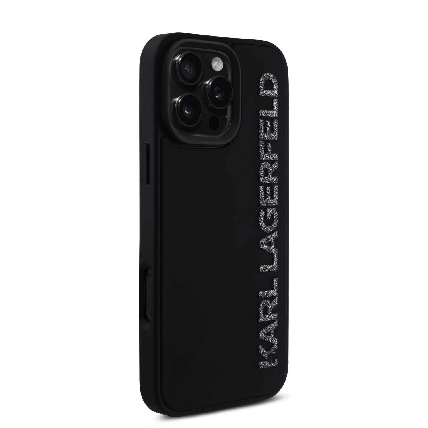 Karl Lagerfeld 3D Rubber Glitter Logo Zadní Kryt pro iPhone 16 Pro Max Black