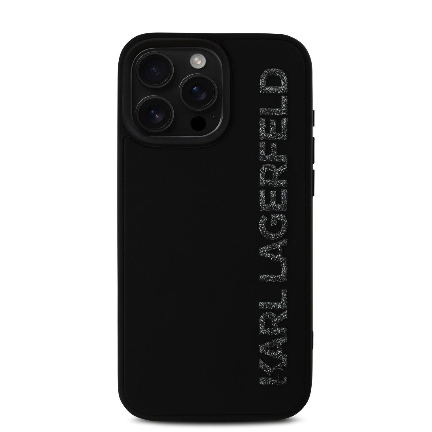 Karl Lagerfeld 3D Rubber Glitter Logo Zadní Kryt pro iPhone 16 Pro Black