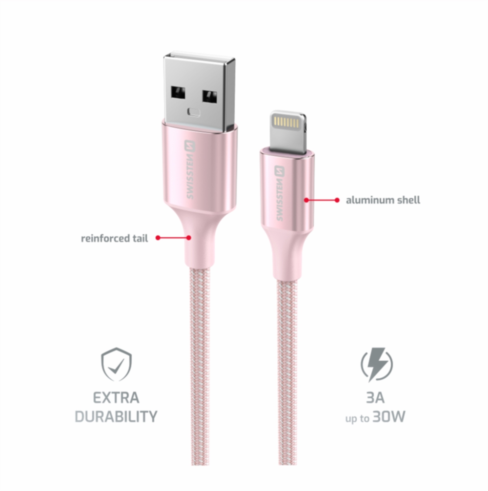 Swissten Textile II USB/Lightning, 1,5m růžová