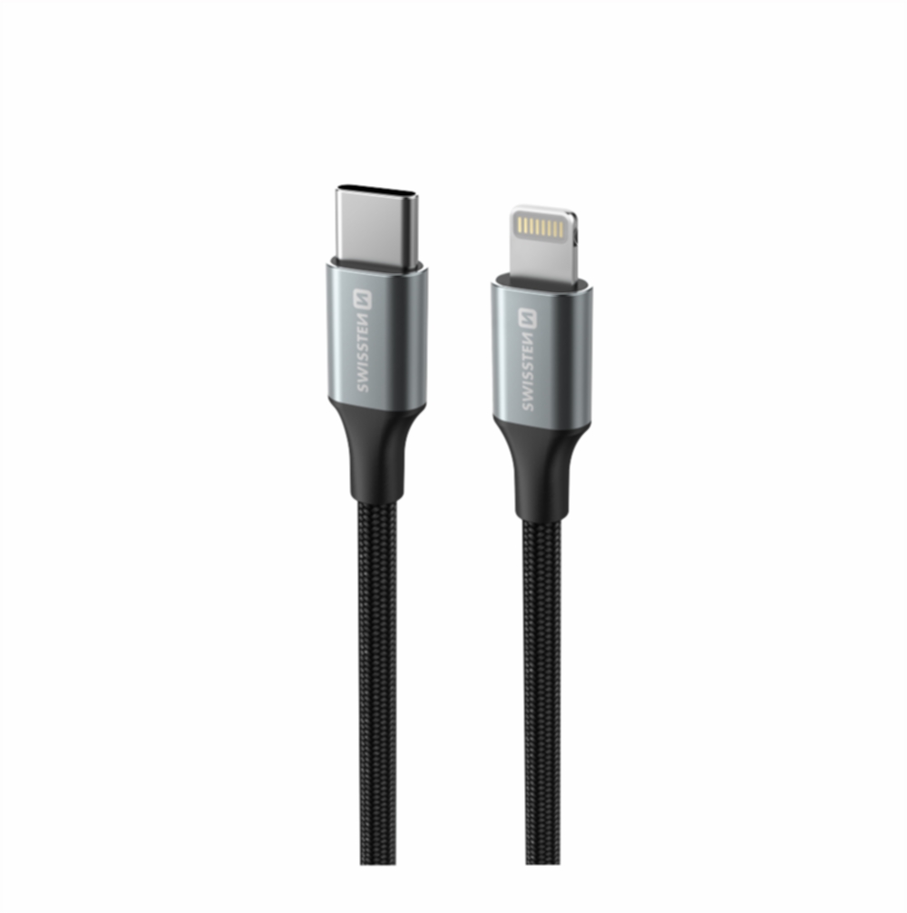 Swissten Textile II USB-C/Lightning, 1,5m černá