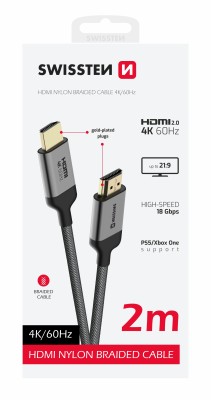 Swissten HDMI/HDMI 4K 60Hz 2m Nylon