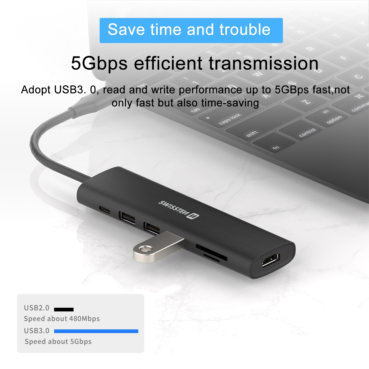 Swissten USB-C hub 7-in-1 100W (USB-C HDMI 4K, 1x USB-A 3.0, 2x USB-A 2.0, microSD / SD) Aluminium