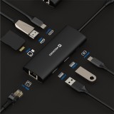 Swissten USB-C hub 8-in1 100W (USB-C, HDMI 4K, LAN RJ45, 2x USB-A, 1x USB-C 5GBps, microSD / SD) Aluminium