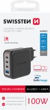 Swissten GaN 3x USB-C 100W PD + 1x USB-A 18W QC černá