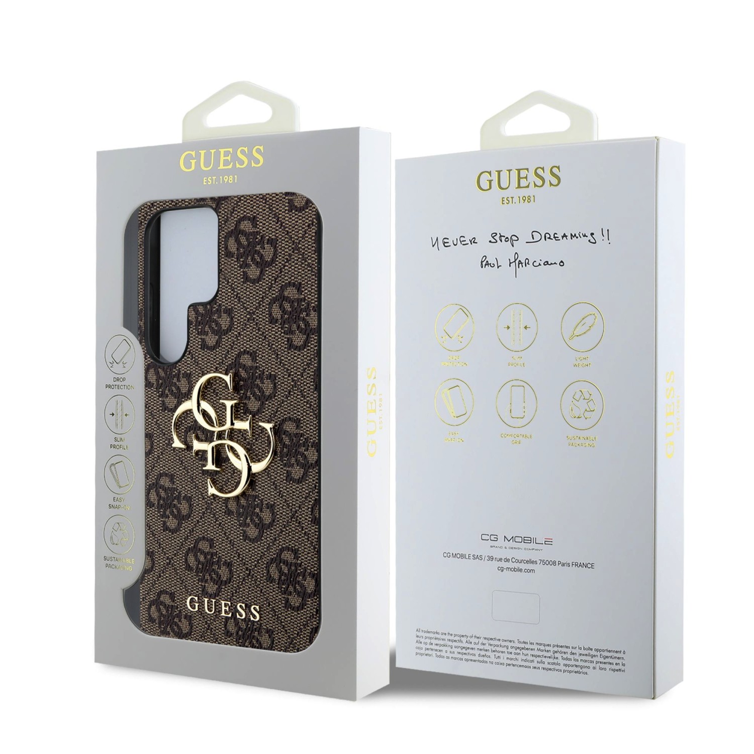 Guess PU 4G Metal Logo Zadní Kryt pro Samsung Galaxy S25 Ultra Brown