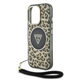 Guess IML Leopard Triangle Logo Strap MagSafe Zadní Kryt pro iPhone 16 Pro Max Brown