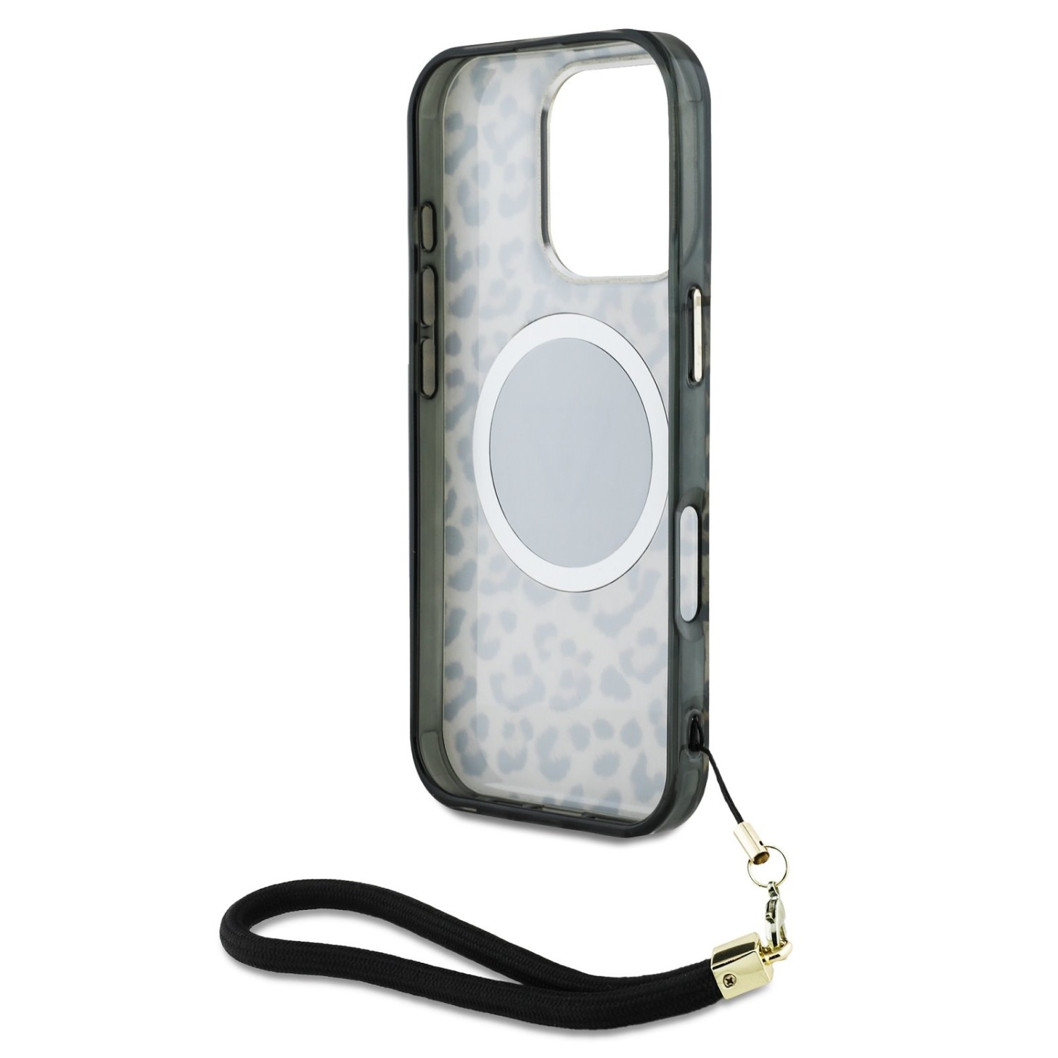 Guess IML Leopard Triangle Logo Strap MagSafe Zadní Kryt pro iPhone 16 Pro Max Brown