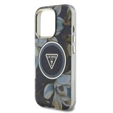 Guess IML Glitter Magnolia and Triangle Logo MagSafe Zadní Kryt pro iPhone 16 Pro Black