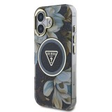 Guess IML Glitter Magnolia and Triangle Logo MagSafe Zadní Kryt pro iPhone 16 Black