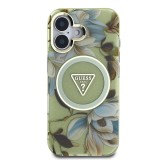 Guess IML Glitter Magnolia and Triangle Logo MagSafe Zadní Kryt pro iPhone 16 Green