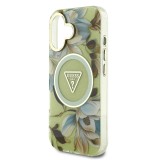 Guess IML Glitter Magnolia and Triangle Logo MagSafe Zadní Kryt pro iPhone 16 Green