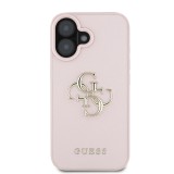 Guess PU Grained 4G Metal Logo Zadní Kryt pro iPhone 16 Pink