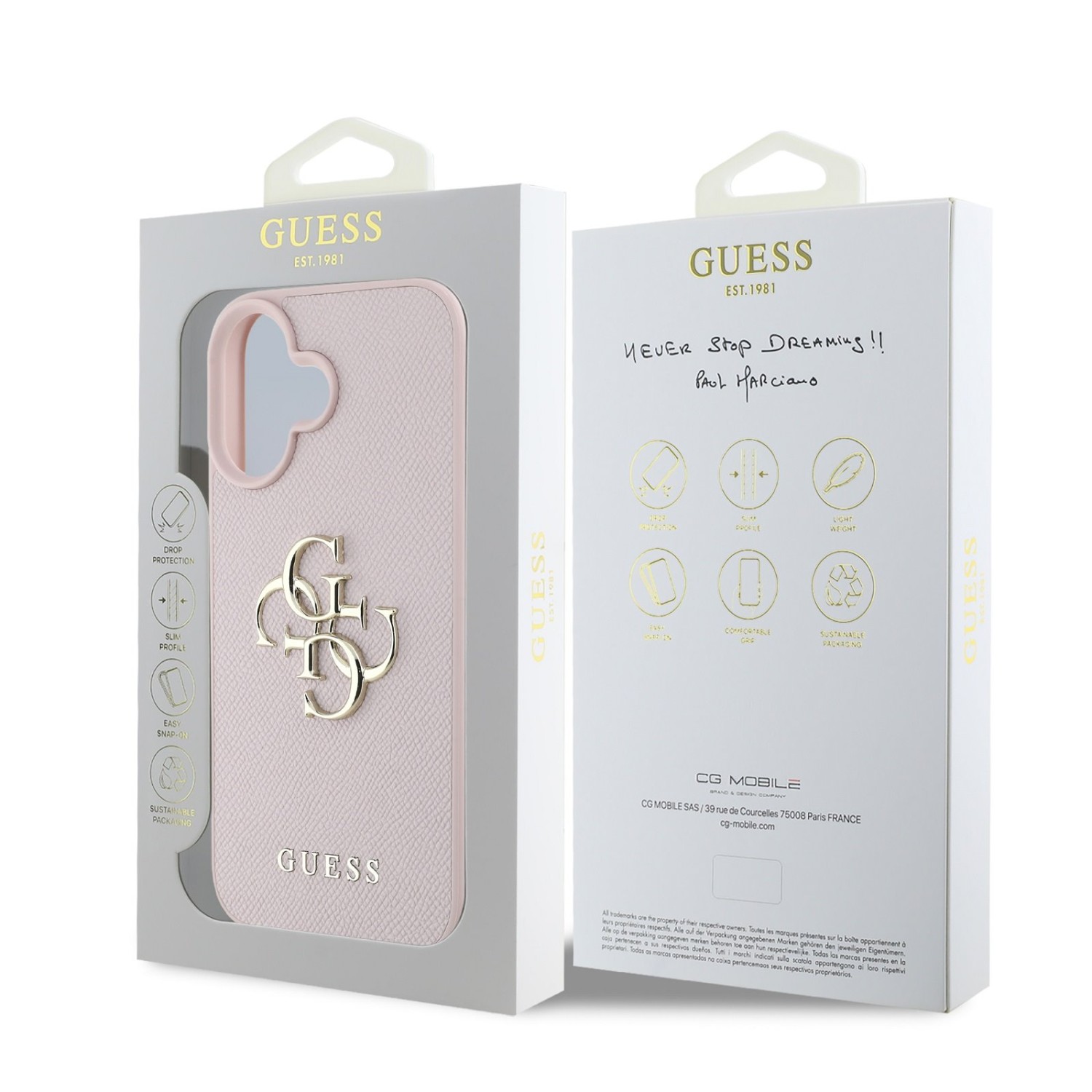 Guess PU Grained 4G Metal Logo Zadní Kryt pro iPhone 16 Pink