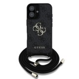 Guess PU 4G Metal Logo Crossbody Popruh Zadní Kryt pro iPhone 16 Black