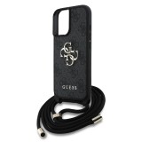 Guess PU 4G Metal Logo Crossbody Popruh Zadní Kryt pro iPhone 16 Black