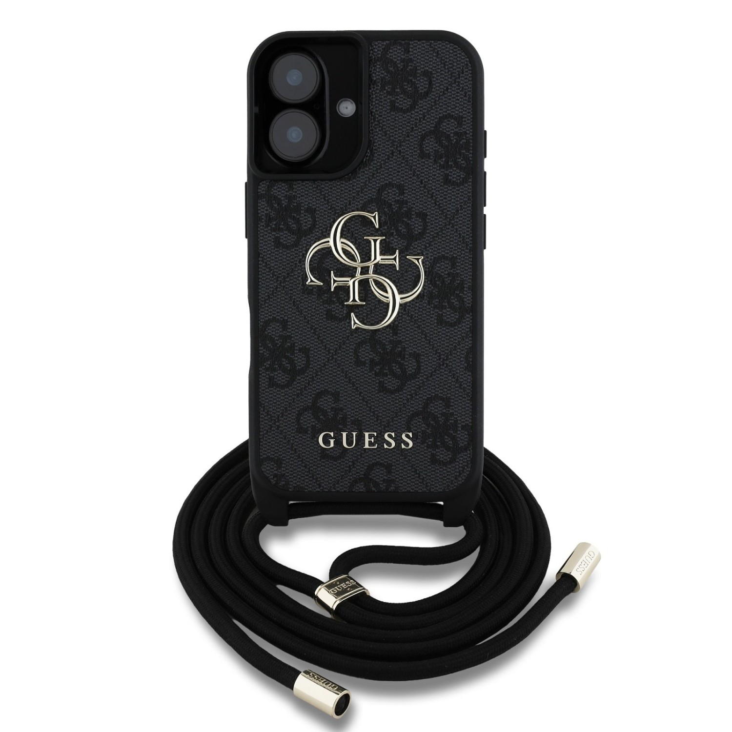 Guess PU 4G Metal Logo Crossbody Popruh Zadní Kryt pro iPhone 16 Black